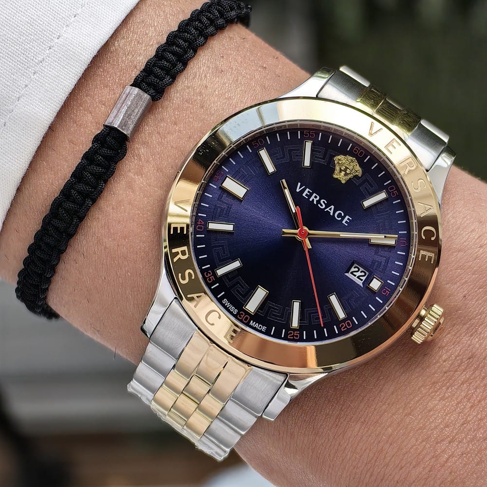 versace two tone gold silver - 42mm blue dial watch