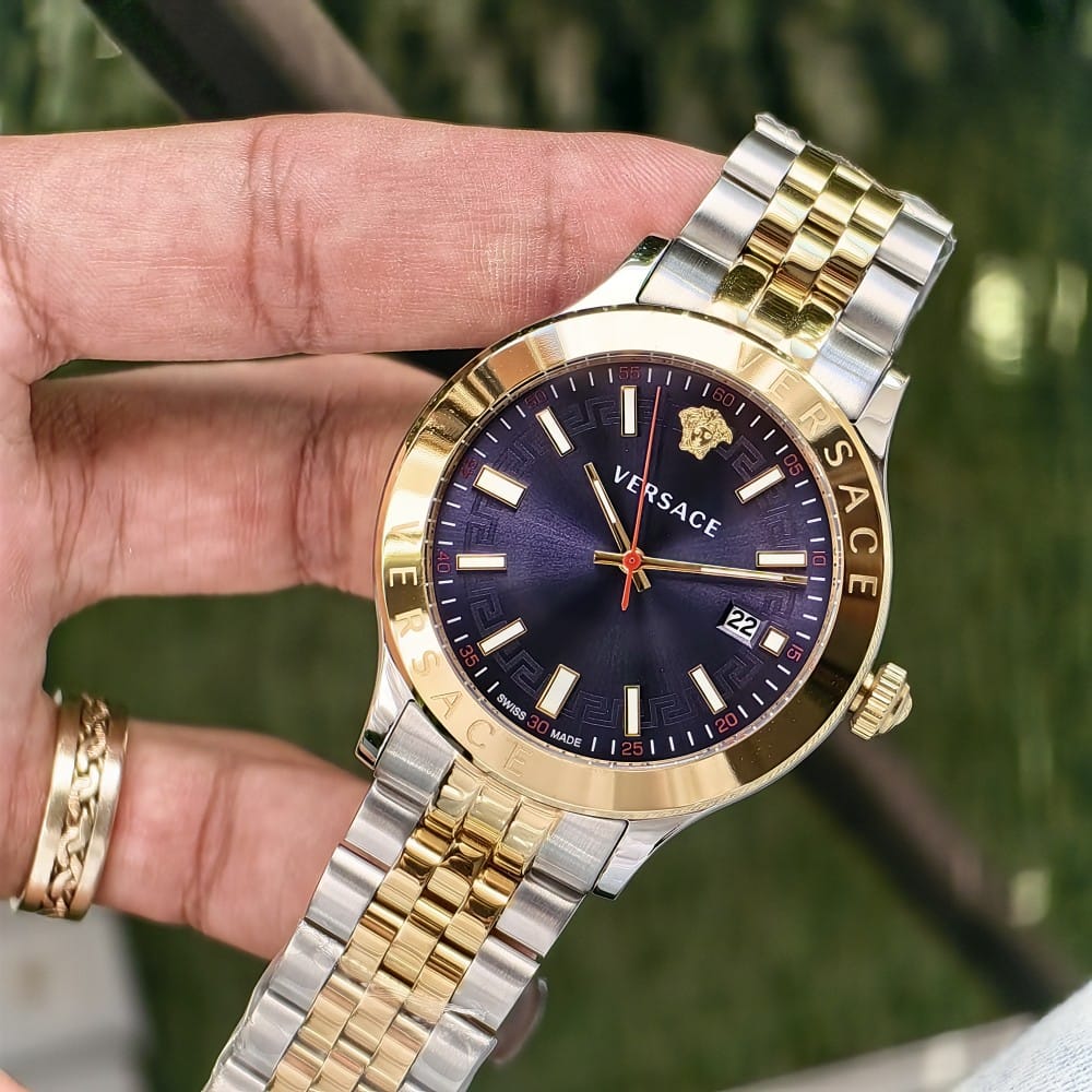 versace two tone gold silver - 42mm blue dial watch - Image 3