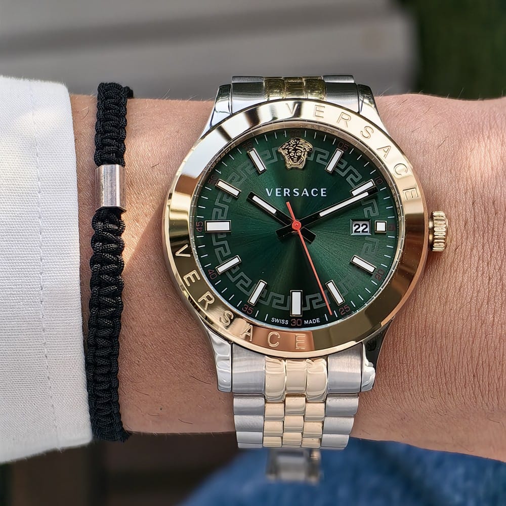 versace two tone gold silver green dial 42mm watch - Image 2