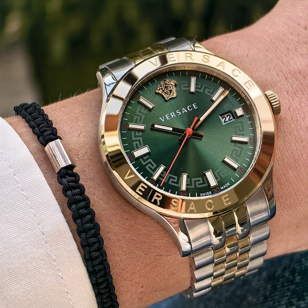 versace two tone gold silver green dial 42mm watch - Image 3