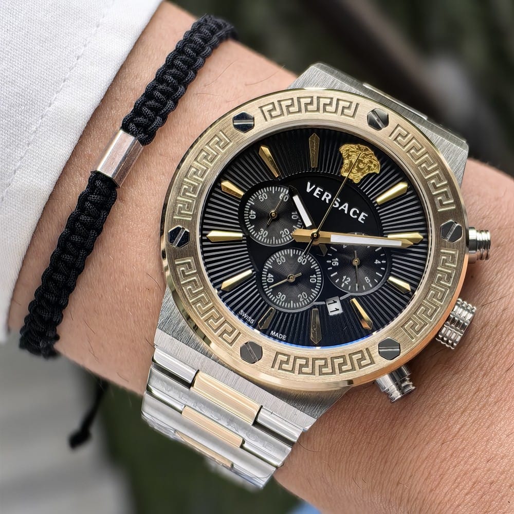 versace two tone black dial watch - 44mm