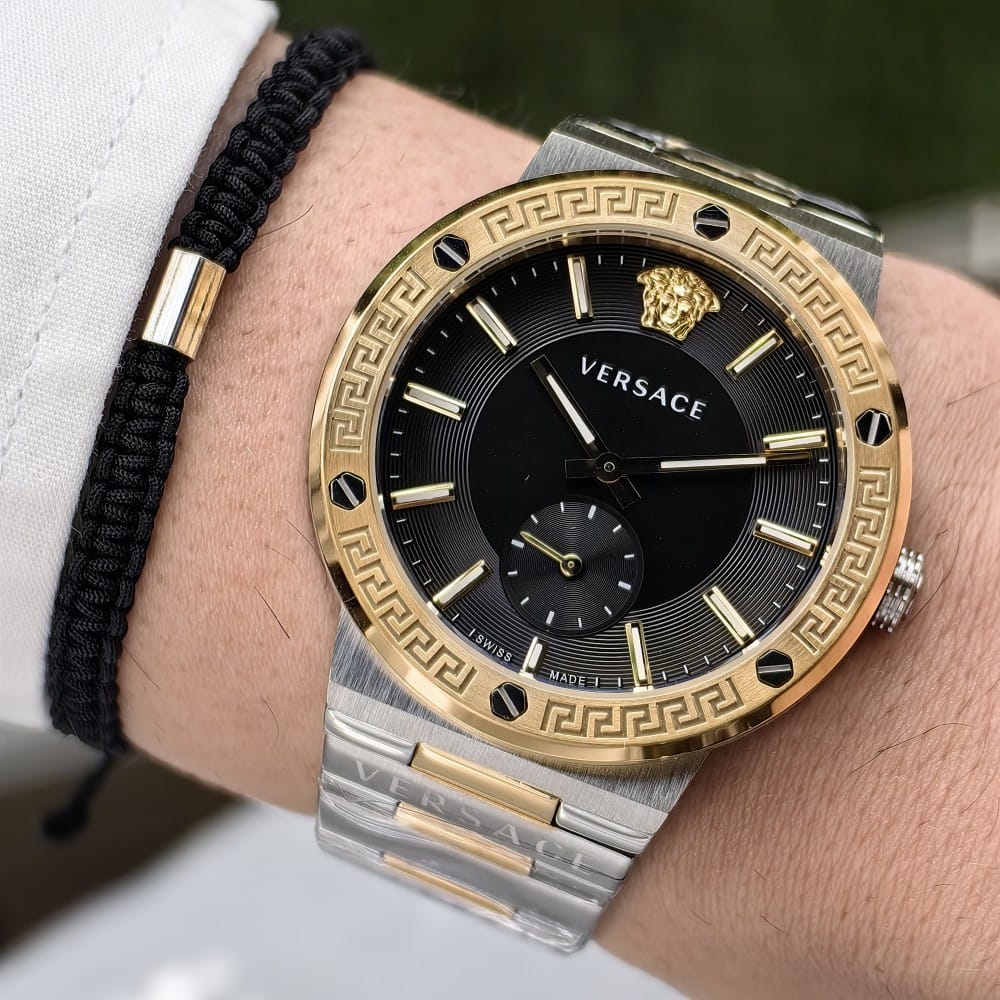 versace two tone gold silver - black dial watch