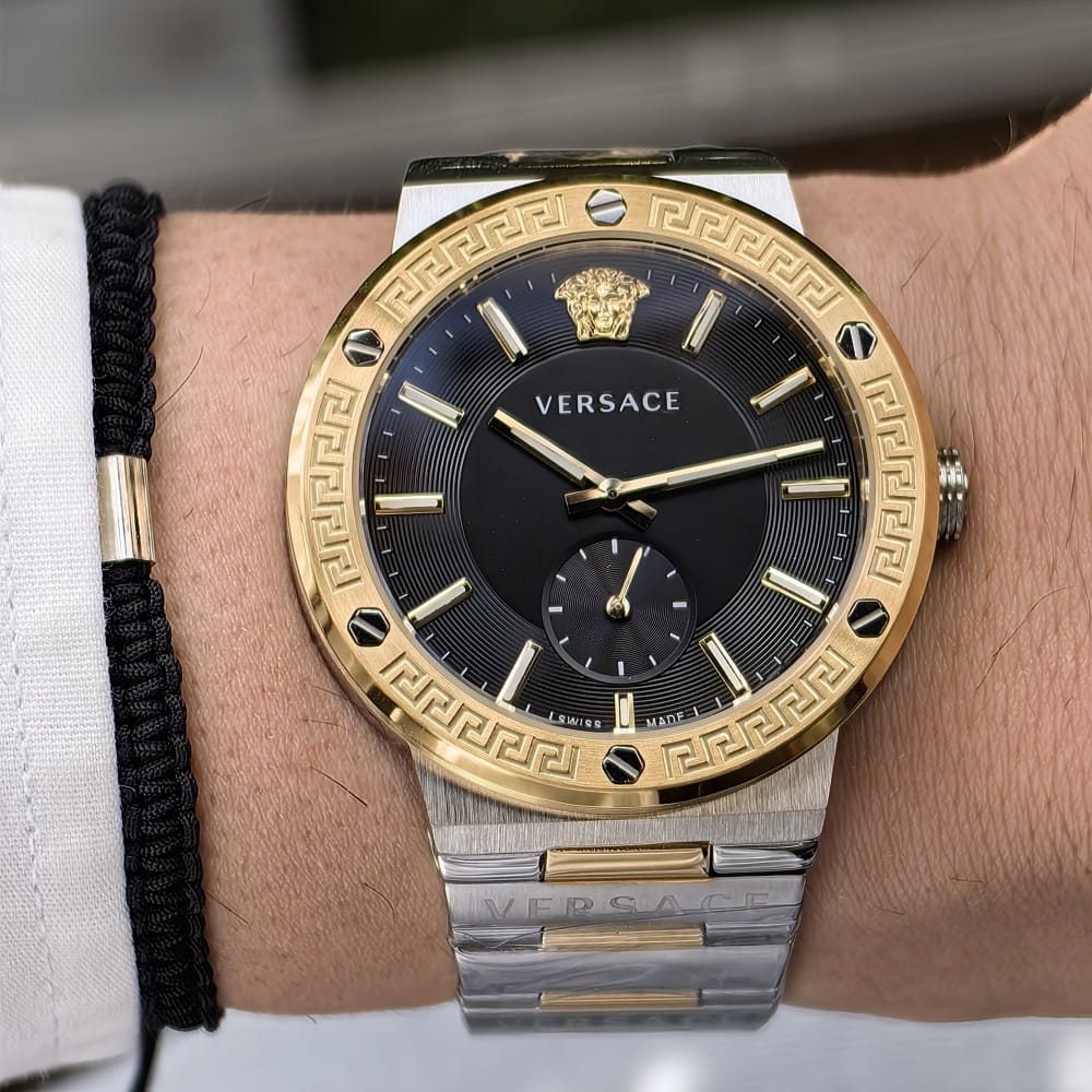 versace two tone gold silver - black dial watch - Image 2