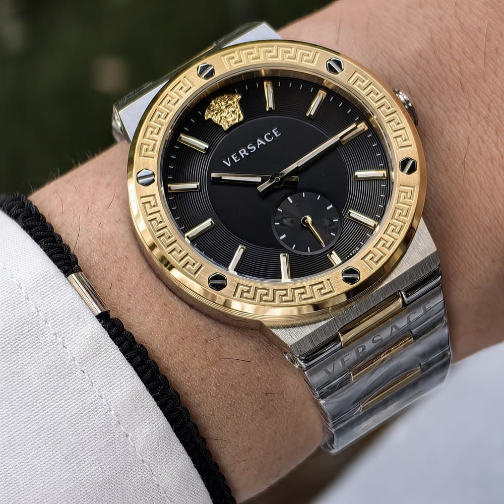 versace two tone gold silver - black dial watch - Image 3