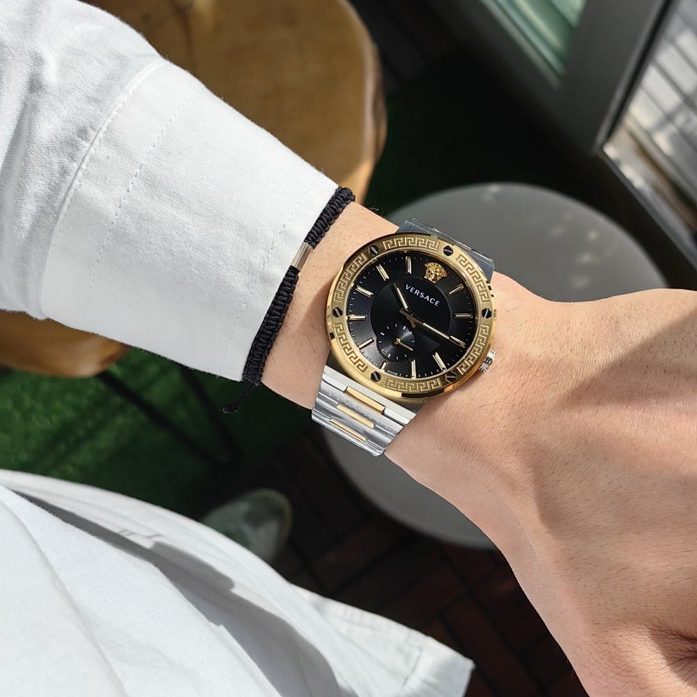 versace two tone gold silver - black dial watch - Image 4