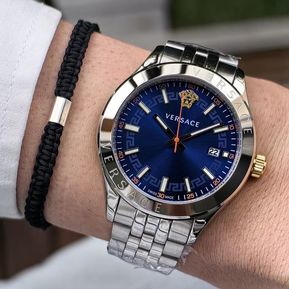 versace silver - 42mm blue dial watch