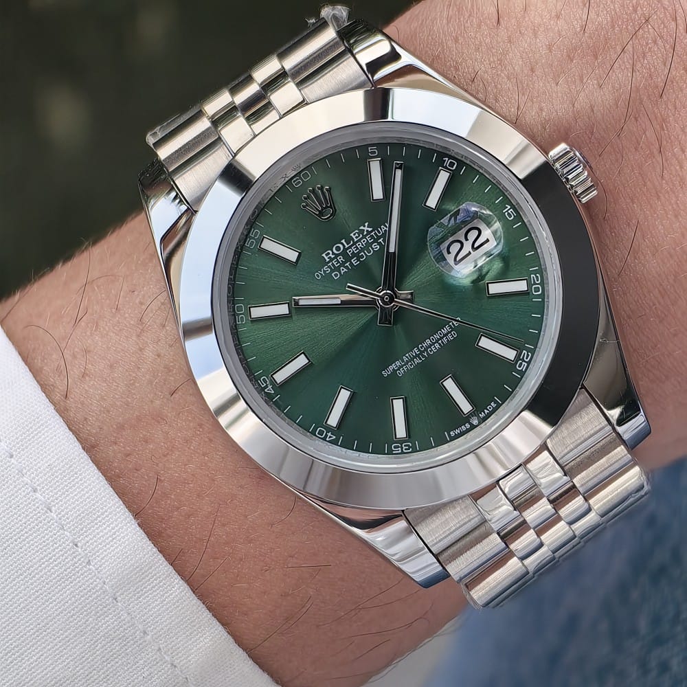 rolex datejust 41mm automatic watch - green dial