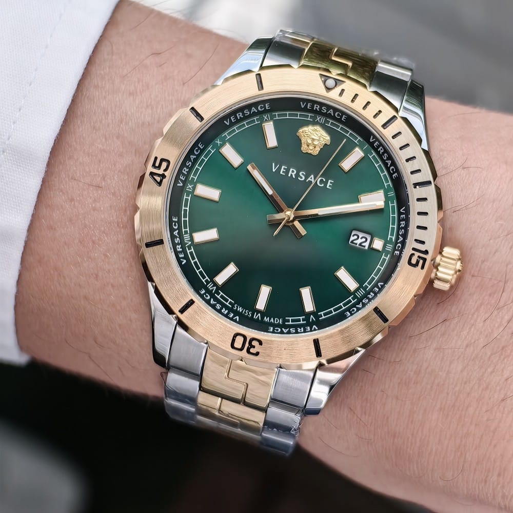 versace two tone green dial watch - 42mm