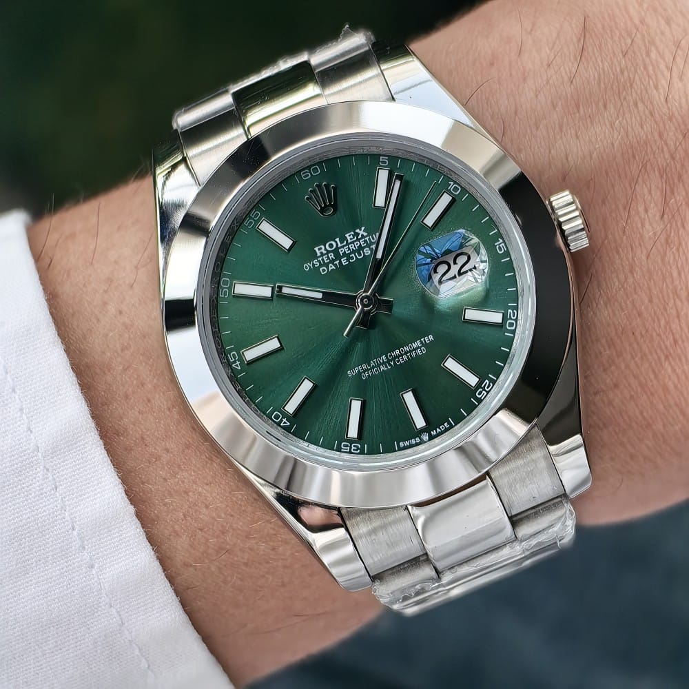 rolex datejust 41mm automatic watch - green dial
