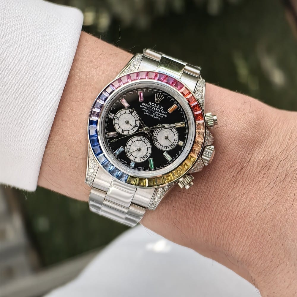 rolex daytona rainbow silver 40mm automatic watch - Image 3