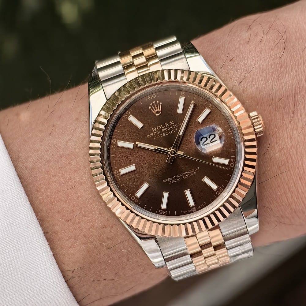 rolex datejust 41mm automatic watch - brown dial