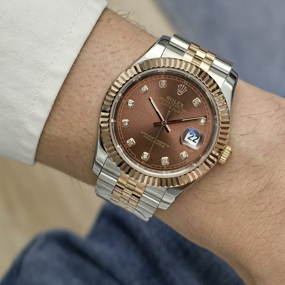 rolex datejust 41mm automatic watch - brown dial