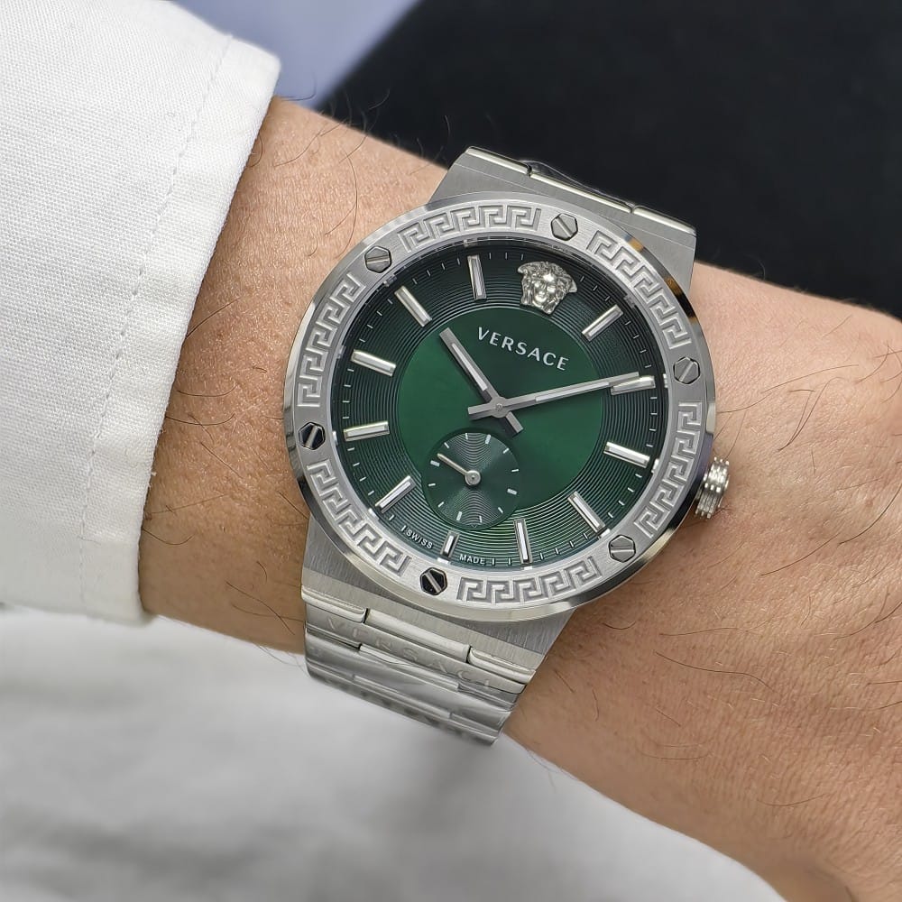 versace silver green dial watch - 42.7mm
