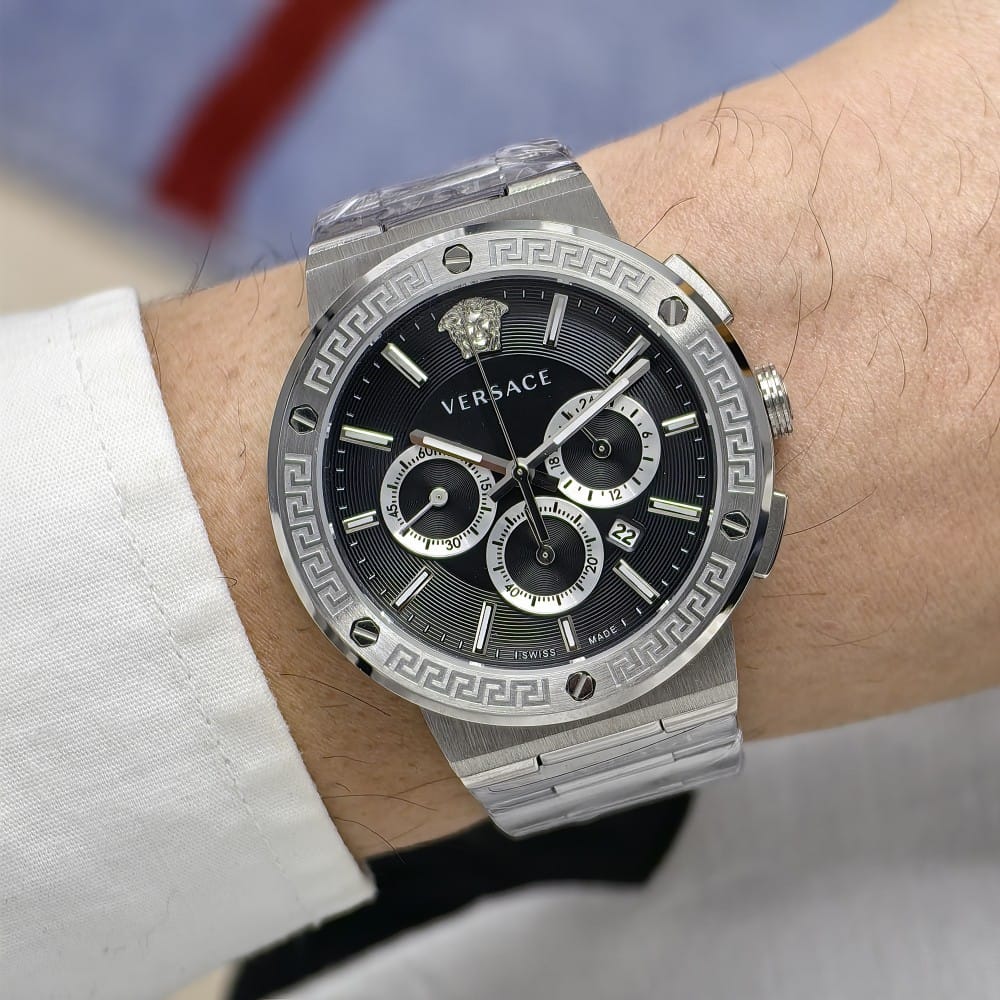 versace silver black dial watch - 43mm - Image 4