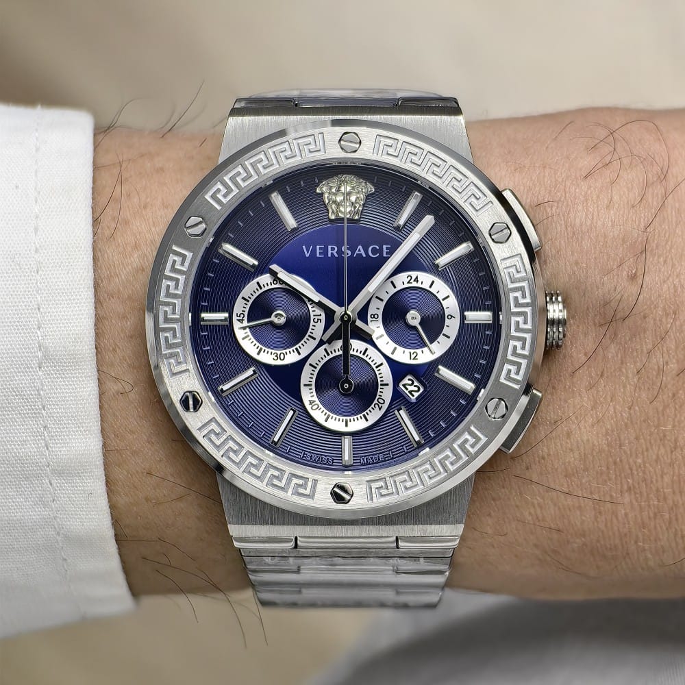 versace silver blue dial watch - 43mm stainless steel - Image 5