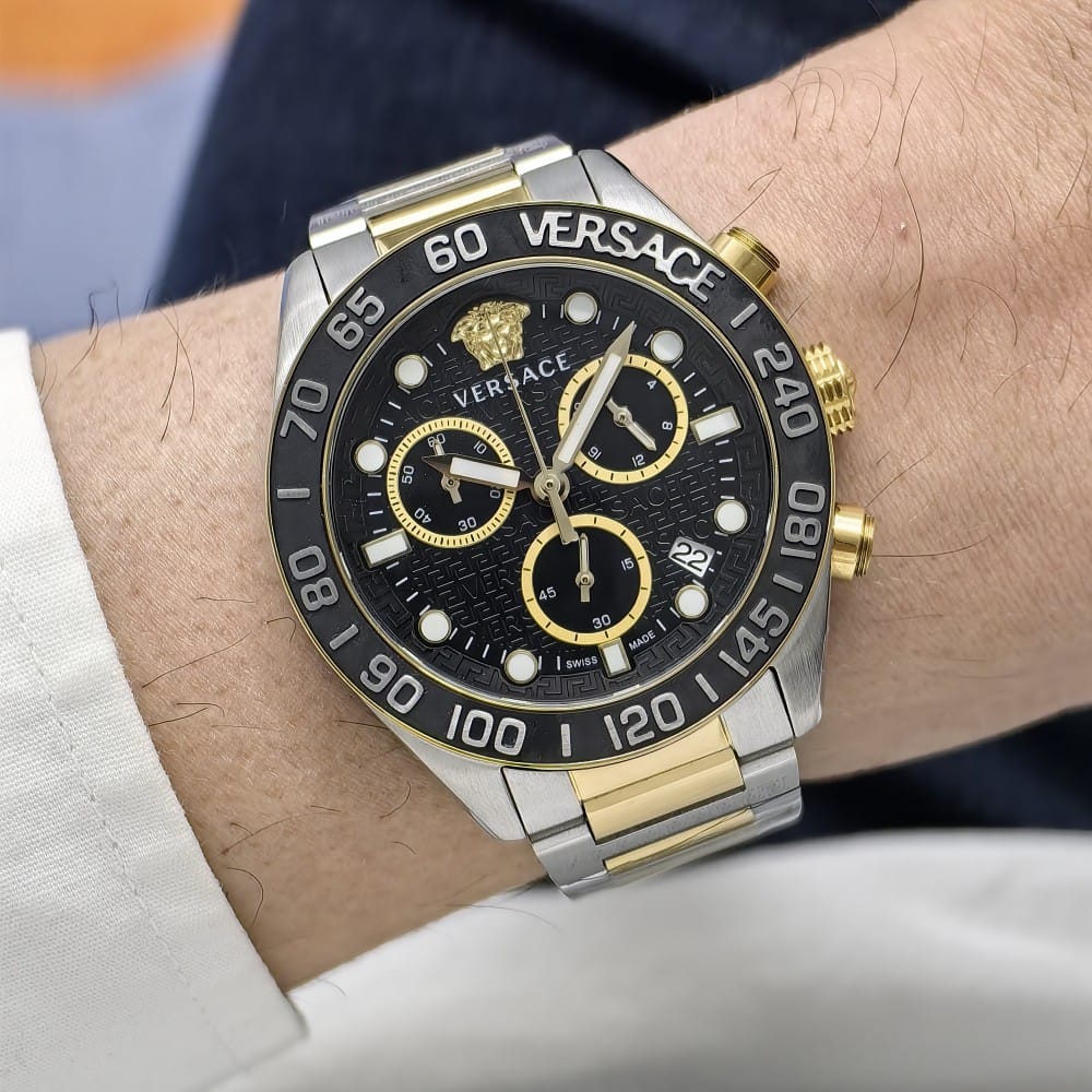 versace two tone black dial watch - 43mm - Image 2