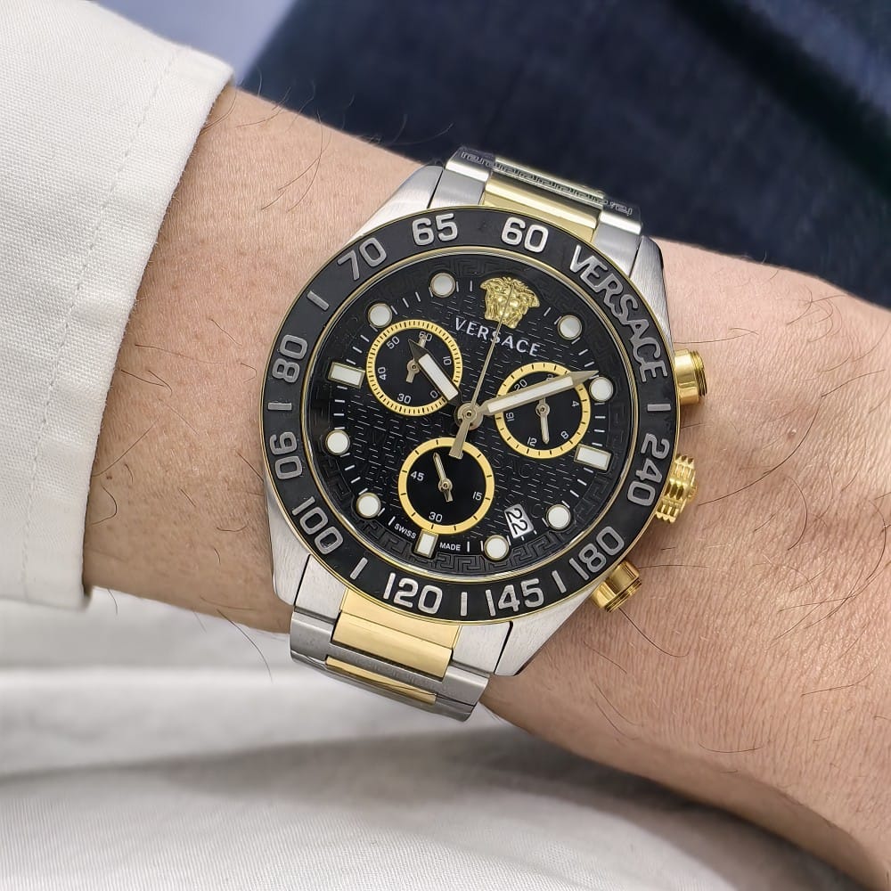versace two tone black dial watch - 43mm