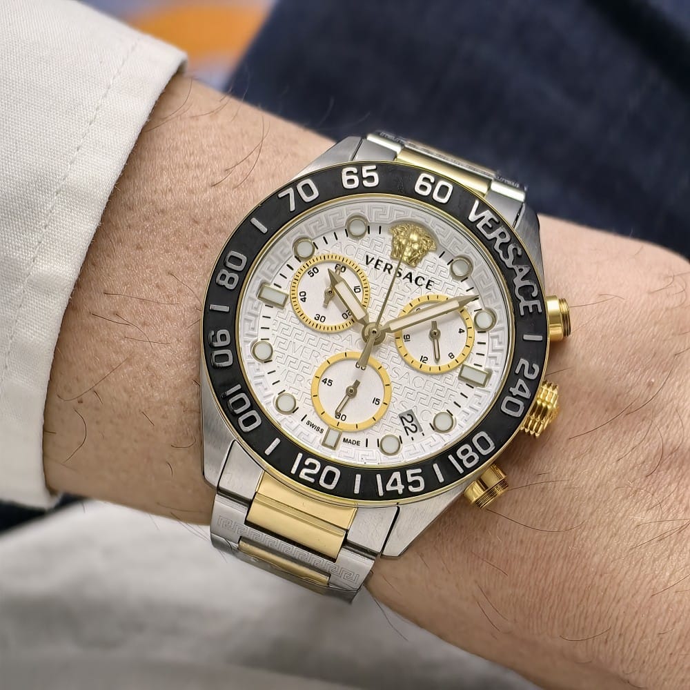 versace two tone white dial watch - 43 mm