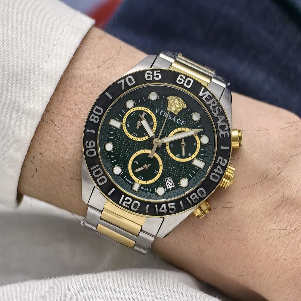 versace two tone green dial watch - 43 mm
