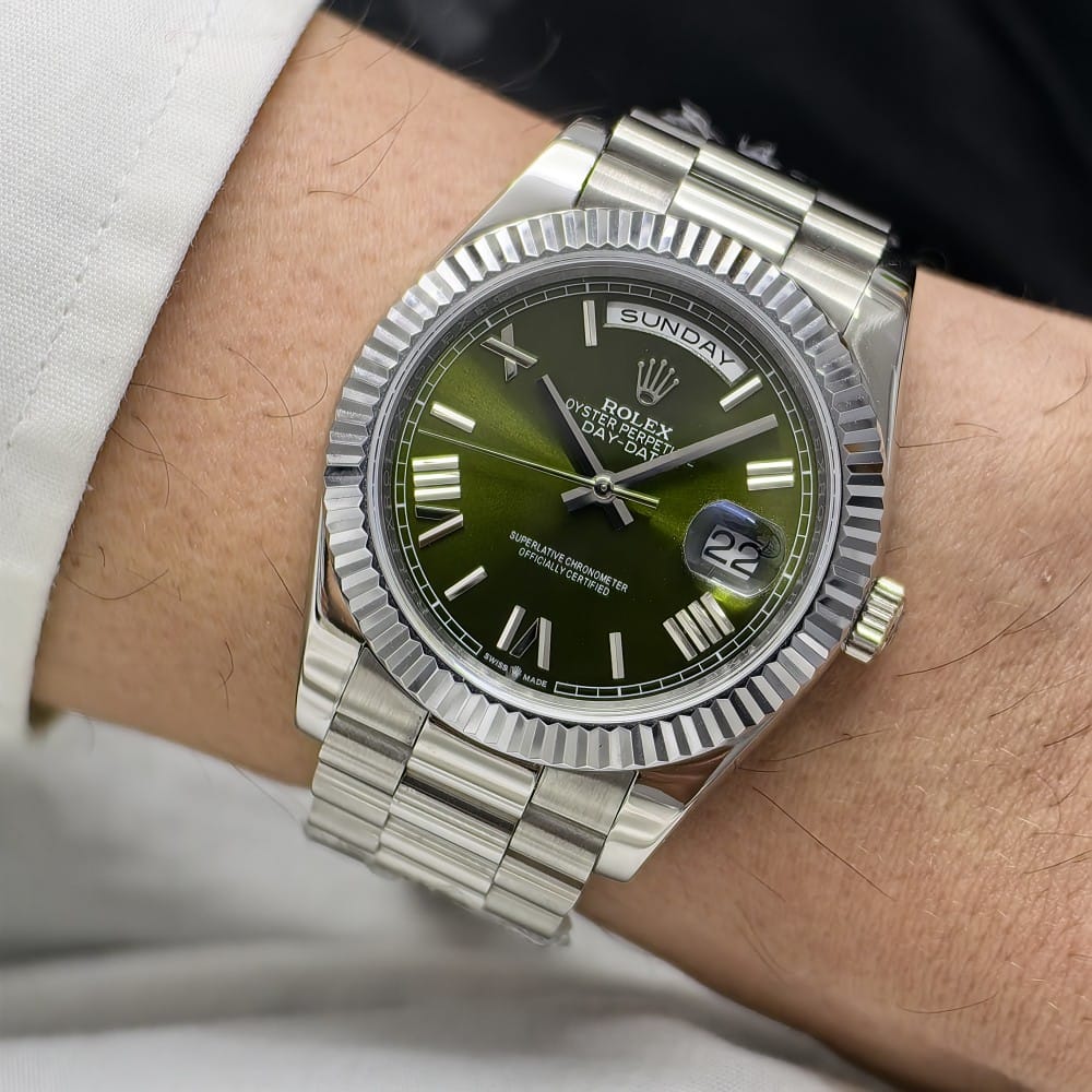rolex day-date 36 silver green dial - 40mm automatic