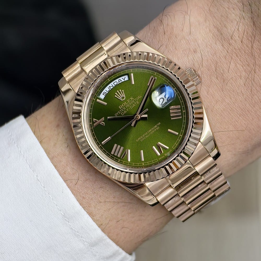 rolex day-date 34 rose gold green dial - Image 5
