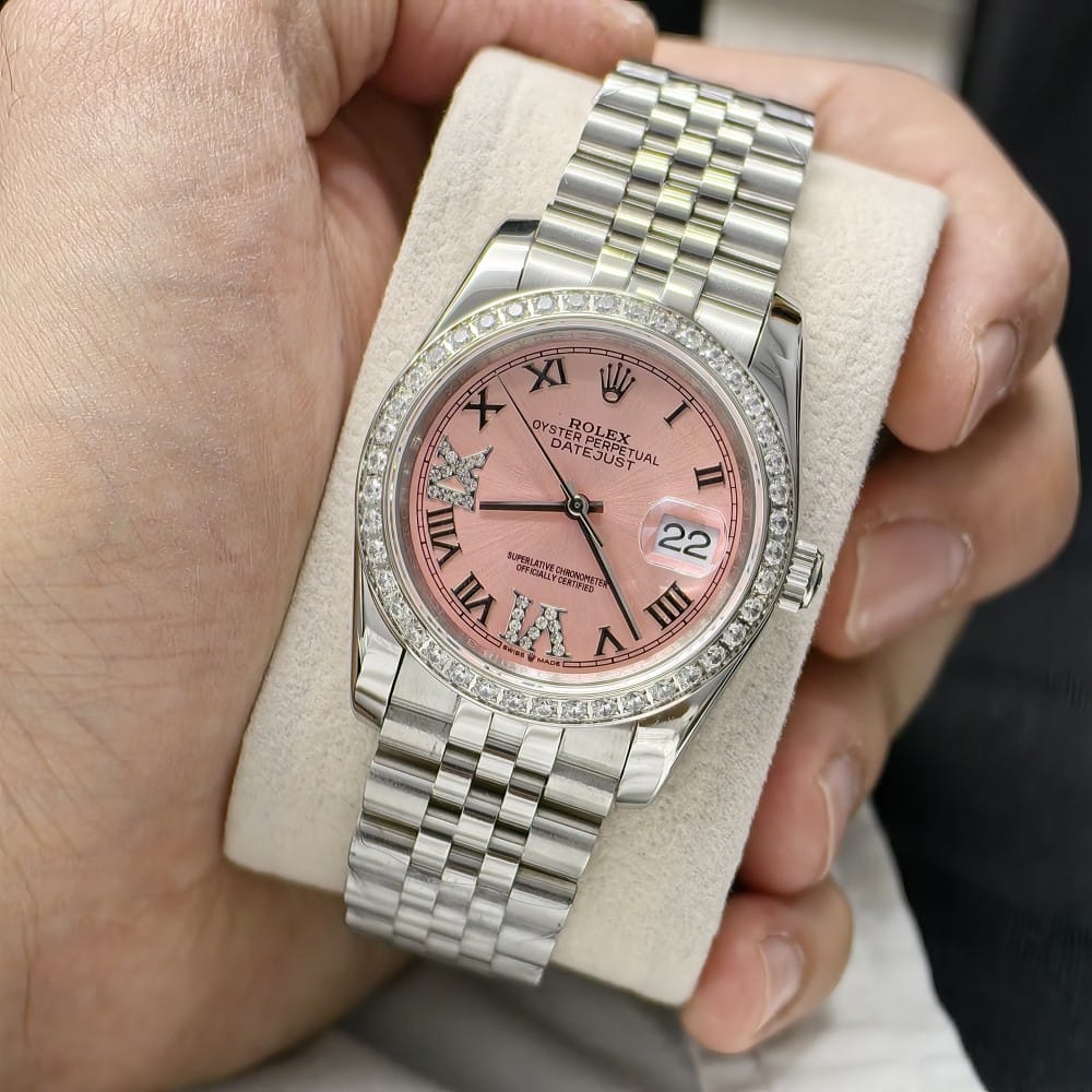 rolex datejust 36mm - pink dial with diamond bezel