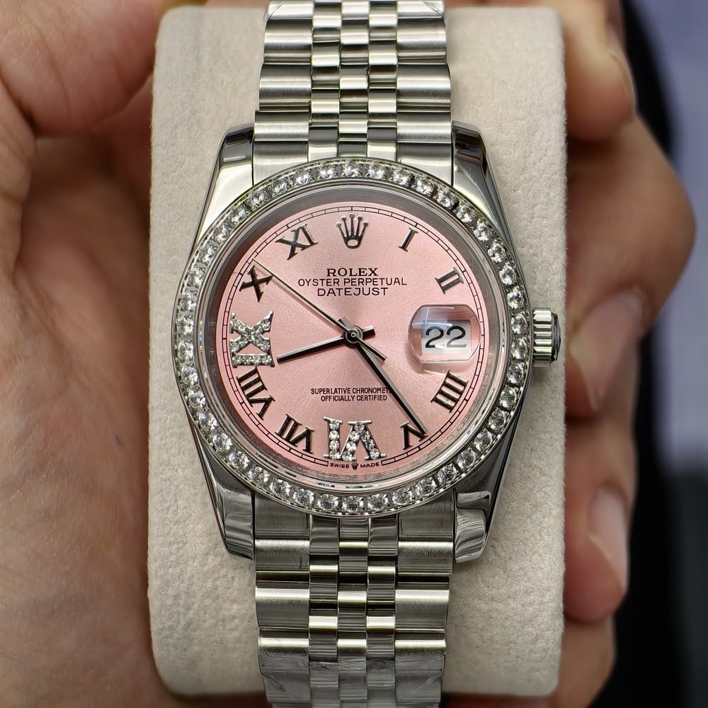 rolex datejust 36mm - pink dial with diamond bezel - Image 3