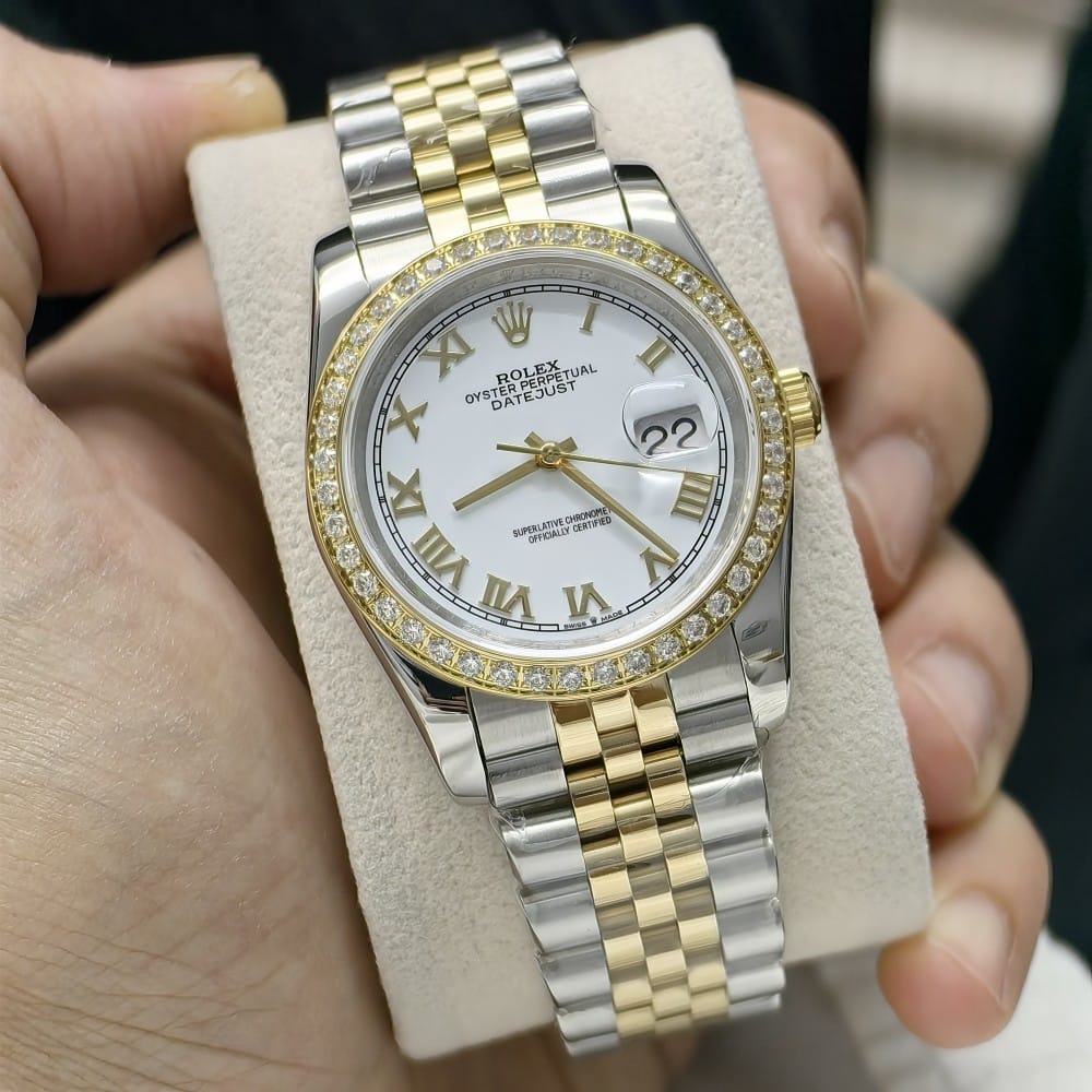 rolex datejust 36mm automatic watch with diamond bezel - Image 2