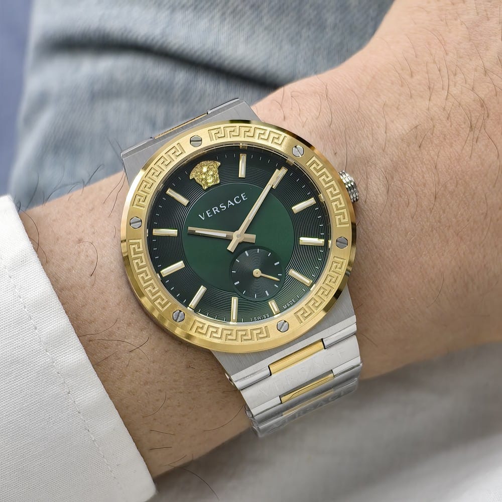 versace two tone gold silver - green dial watch - Image 2