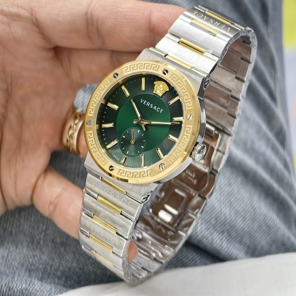 versace two tone gold silver - green dial watch - Image 3