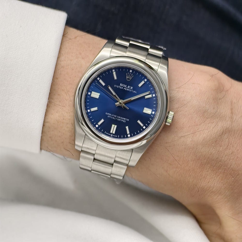 rolex oyster perpetual blue 40mm stainless steel watch