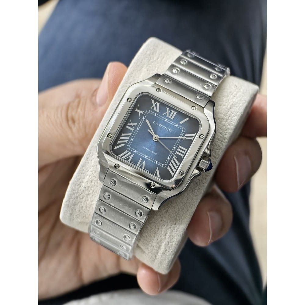 cartier santos 35mm silver black blue watch - Image 2