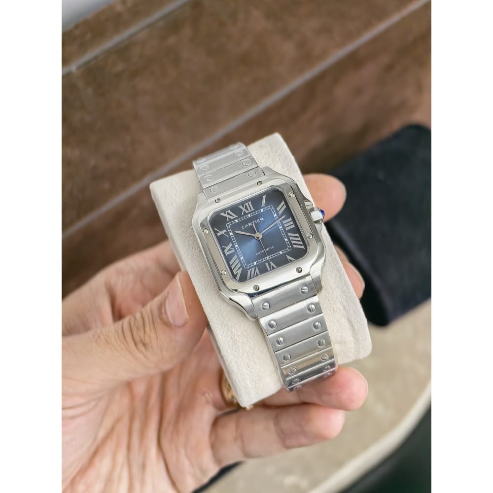 cartier santos 35mm silver black blue watch - Image 4