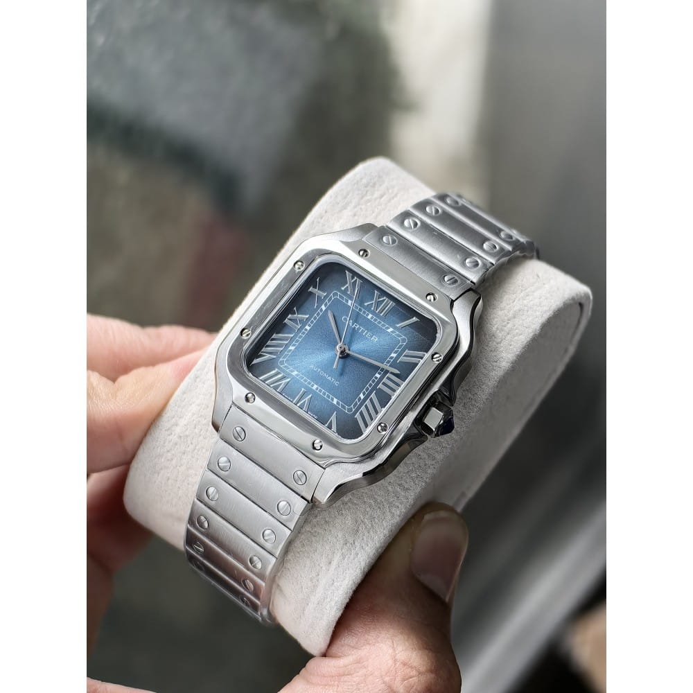 cartier santos 35mm silver black blue watch - Image 3