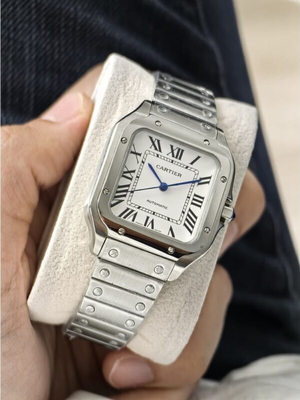 cartier santos 35mm silver white automatic watch