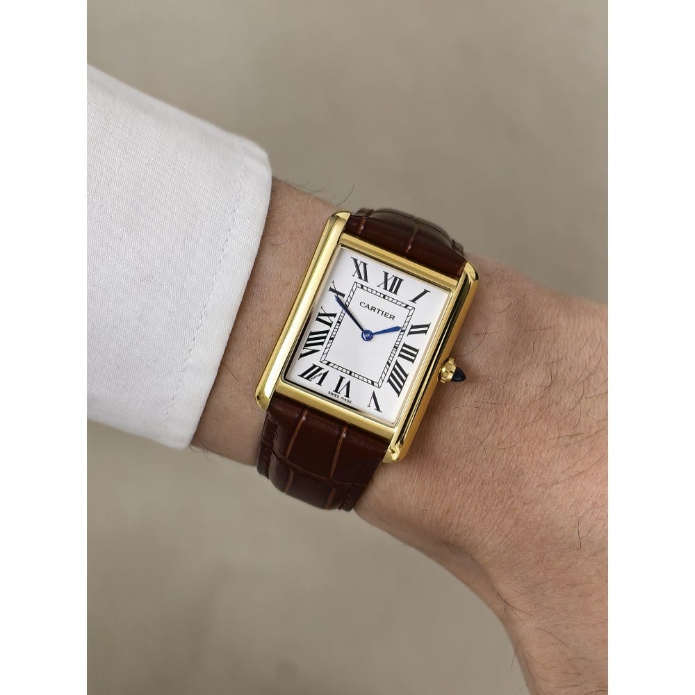 cartier tank watch - brown leather strap, 40mm case
