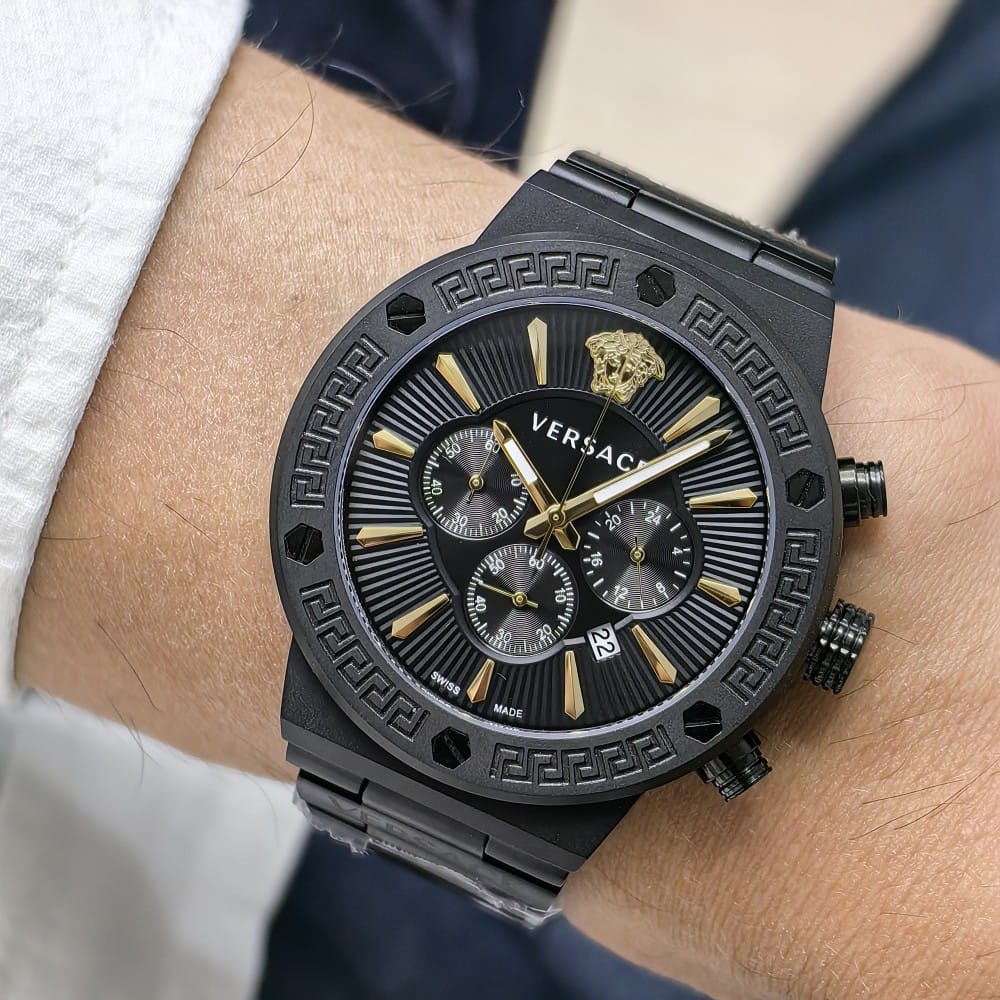 versace full black gold detail 44mm watch - Image 2