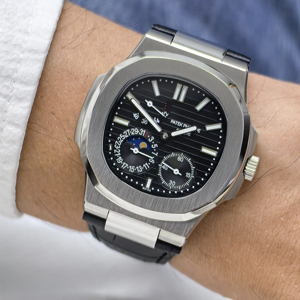 patek philippe nautilus 5712 silver black leather 41mm - Image 2