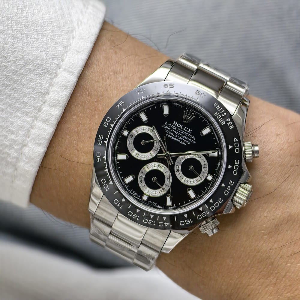 rolex daytona panda black dial 39.5mm automatic watch