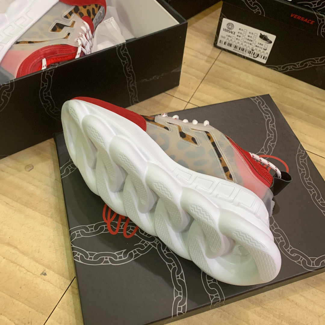 versace unisex dad sneakers 35-44 - red & leopard print
