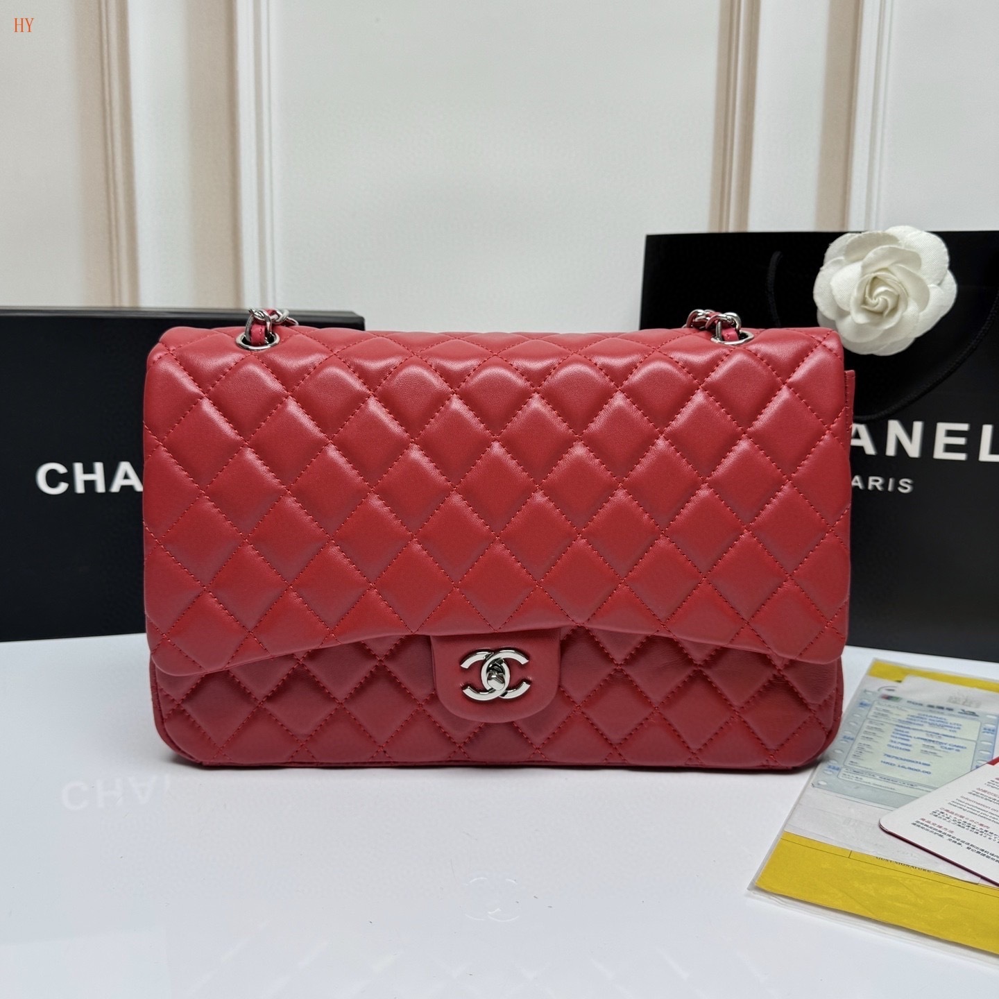 chanel red quilted flap bag - 33*22*9.2 cm
