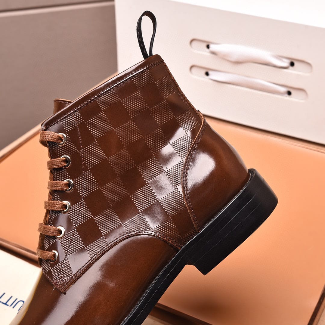 louis vuitton brown checkered leather boots size 38-44