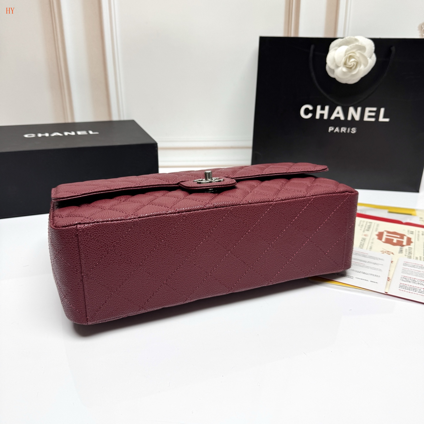 chanel quilted burgundy clutch 33*22*9