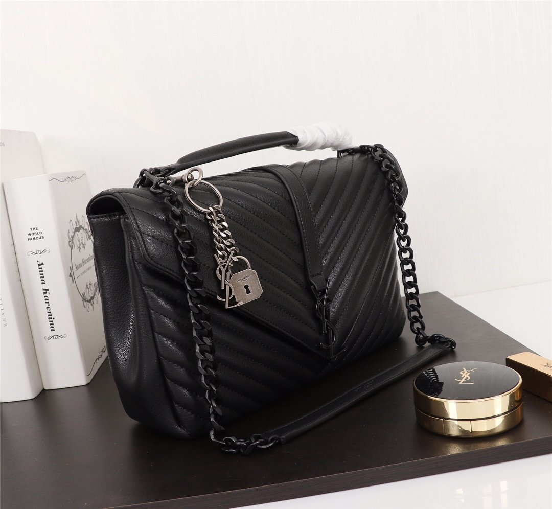 yves saint laurent black chevron handbag 32*21*9