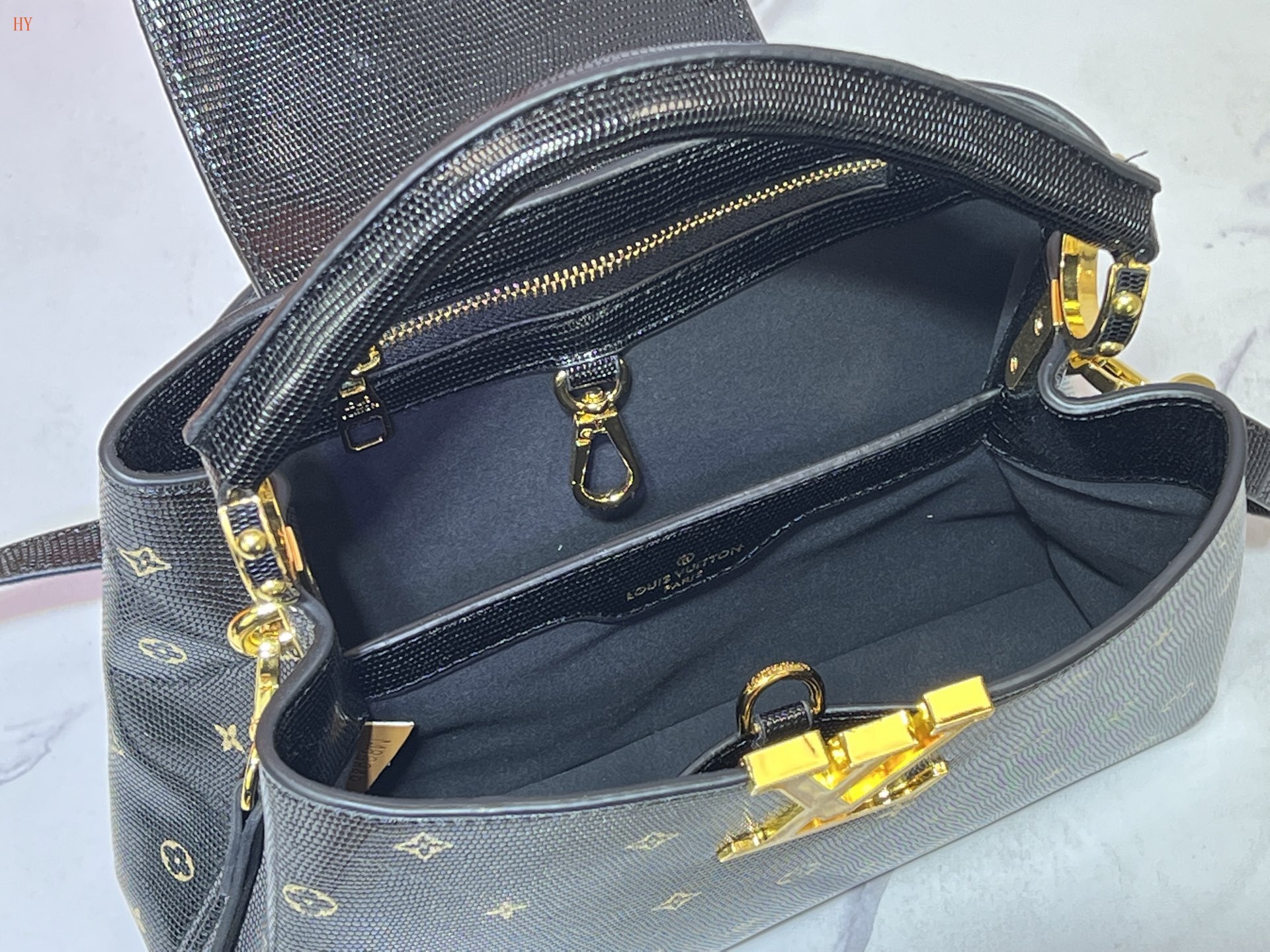 louis vuitton black monogram canvas handbag 27*17*9 - Image 2
