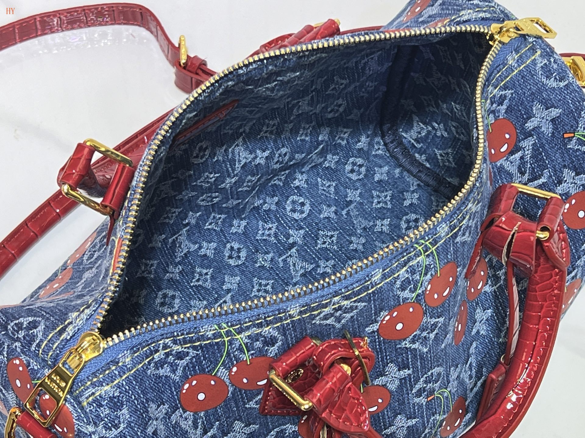 louis vuitton cherry denim handbag 30*21*17 - Image 2