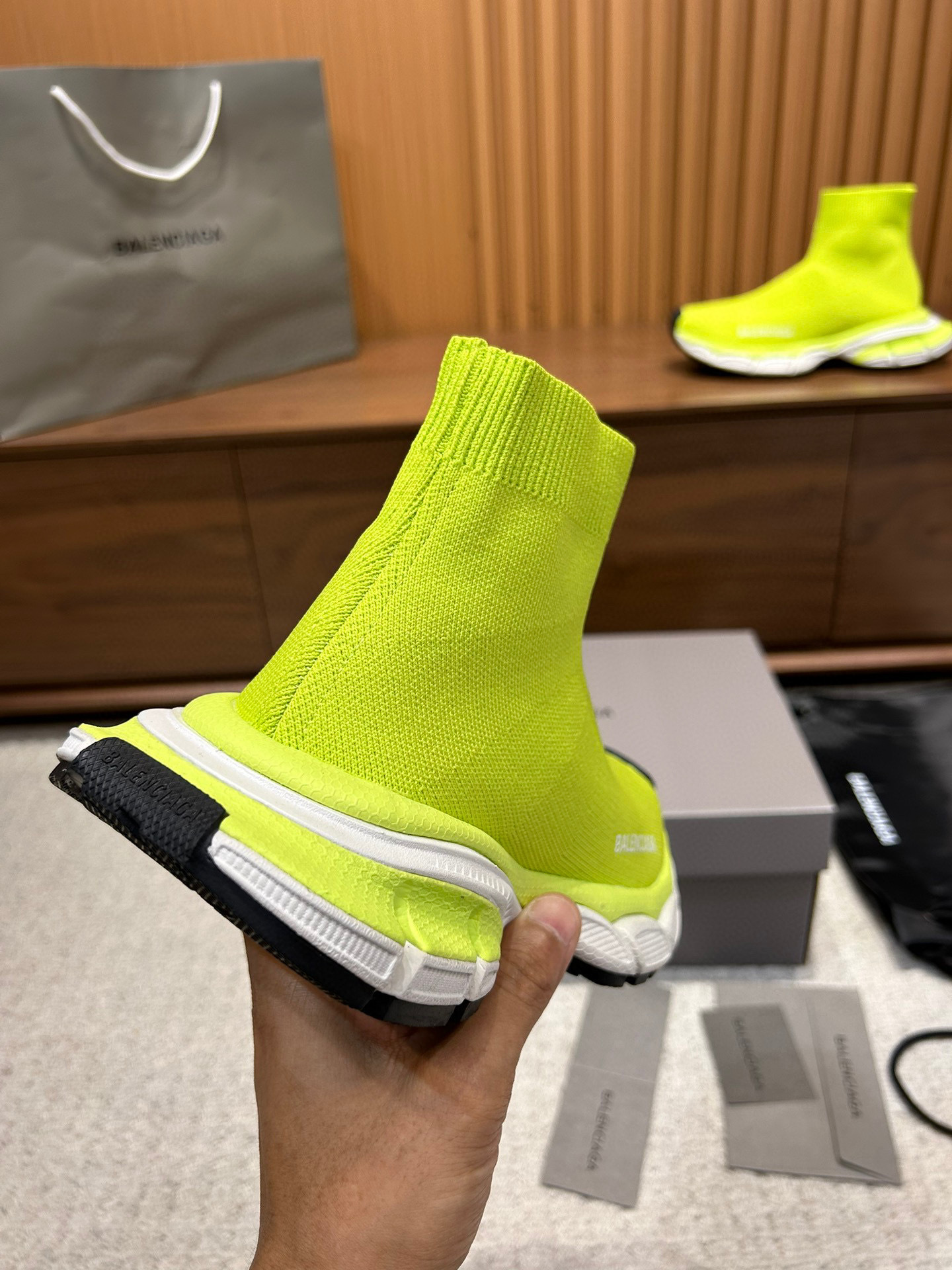 balenciaga unisex neon green sock sneakers, size 35-46 - Image 2