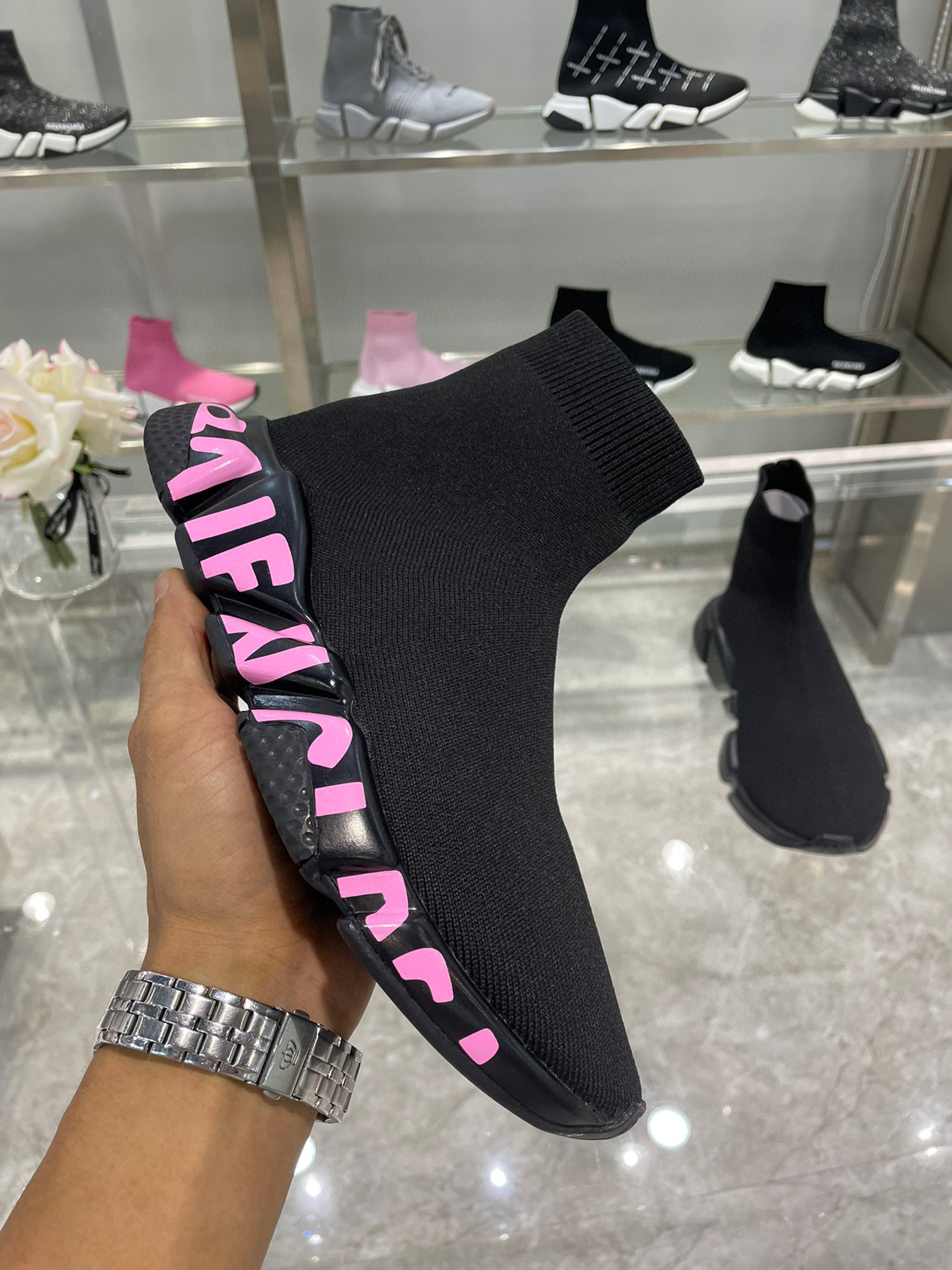 balenciaga sock sneakers black/pink 35-44 - Image 2