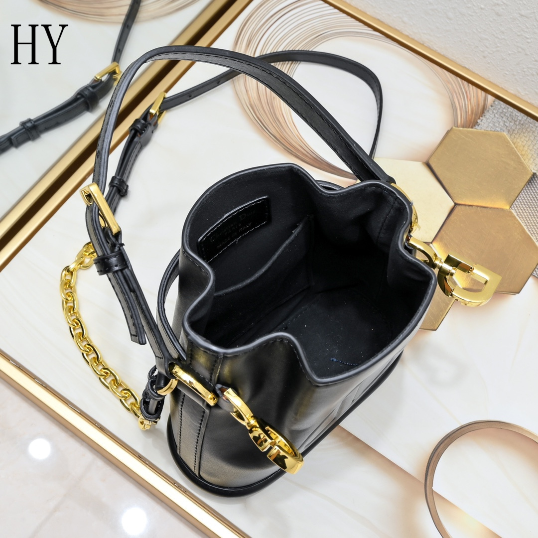 dior black bucket bag with gold accents - 17x7x18cm - Image 2