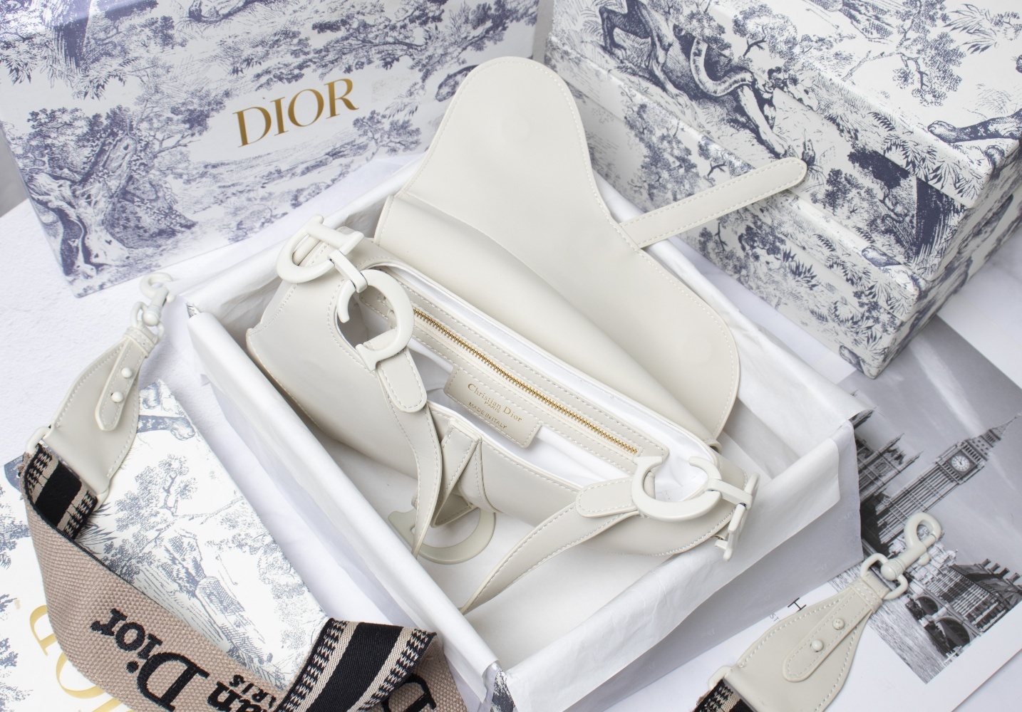 dior saddle bag - 25.5 x 20 x 6.5 cm - cream - Image 2